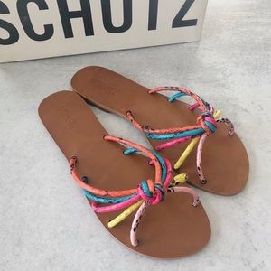 Schutz Colorful Jolene Snake Embossed Flat Sandals NEW